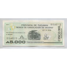 ARGENTINA EC. 124 BONO BILLETE TUCUMAN DE 5.000 AUSTRALES SIN CIRCULAR UNC